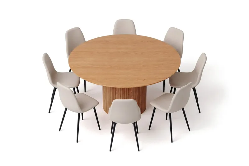 Kopparbo rund spisegruppe 180 cm eik med 8 Nibe-spisestoler - Eik - Møbler - Bord - Spisegrupper