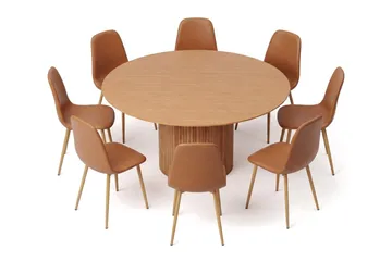 Kopparbo rund spisegruppe 180 cm eik med 8 Nibe-spisestoler - Eik - Møbler - Bord - Spisegrupper