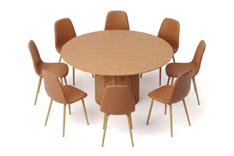 Kopparbo rund spisegruppe 180 cm eik med 8 Nibe-spisestoler - Eik - Møbler - Bord - Spisegrupper