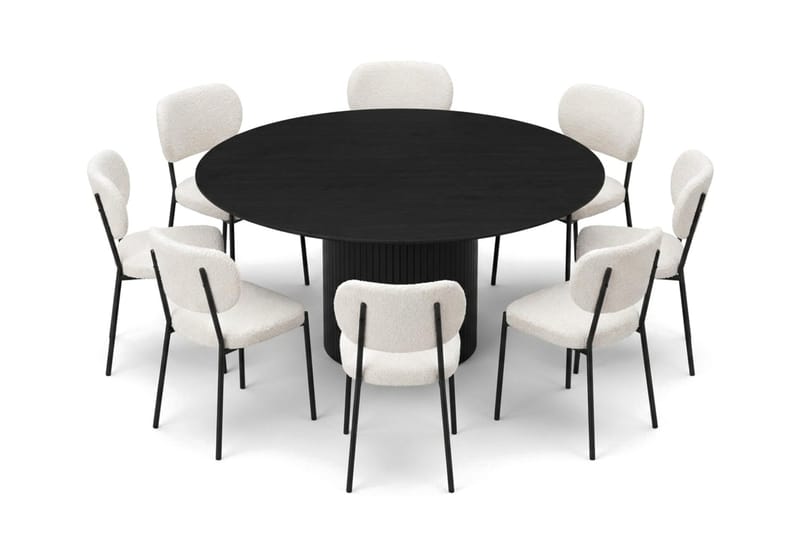 Kopparbo rund spisegruppe 180 cm svart med 8 Gemmiano-spisestoler - Svart - Møbler - Bord - Spisegrupper