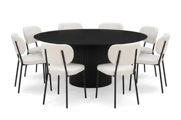 Kopparbo rund spisegruppe 180 cm svart med 8 Gemmiano-spisestoler - Svart - Møbler - Bord - Spisegrupper