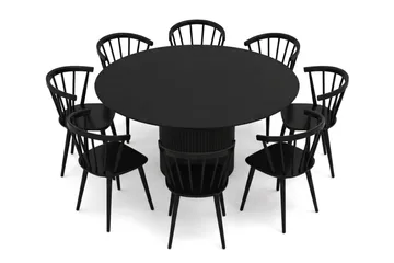 Kopparbo rund spisegruppe 180 cm svart med 8 Tyrö-spisestoler - Svart - Møbler - Bord - Spisegrupper