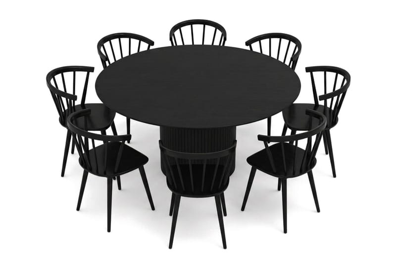 Kopparbo rund spisegruppe 180 cm svart med 8 Tyrö-spisestoler - Svart - Møbler - Bord - Spisegrupper