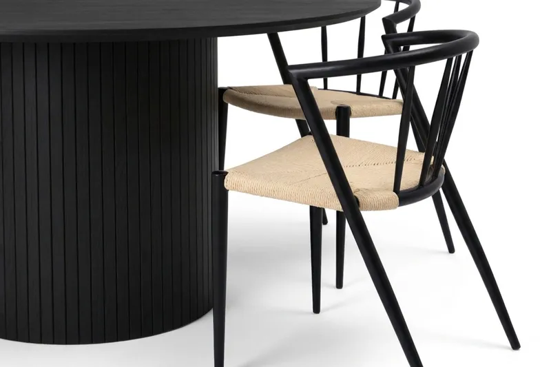 Kopparbo rund spisegruppe 180 cm svart med 8 Winston-spisestoler - Svart - Møbler - Bord - Spisegrupper