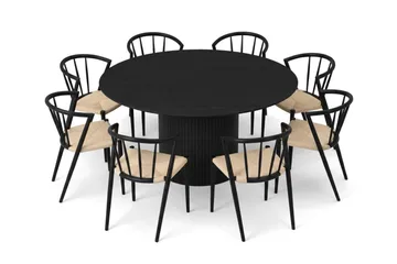 Kopparbo rund spisegruppe 180 cm svart med 8 Winston-spisestoler - Svart - Møbler - Bord - Spisegrupper