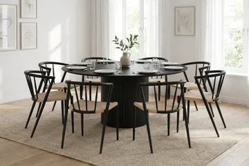 Kopparbo rund spisegruppe 180 cm svart med 8 Winston-spisestoler - Svartbeiset eik - Møbler - Bord - Spisegrupper