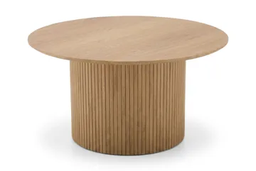 Kopparbo Rundt Sofabord 85 cm med Tre- og Eikeutseende, Ribbet Søylefot og Tynn Bordplate - Natur - Møbler - Bord - Sofabord