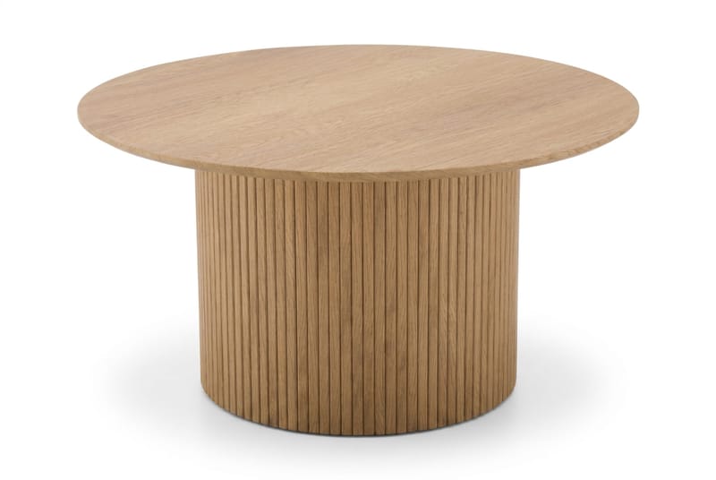 Kopparbo Rundt Sofabord 85 cm med Tre- og Eikeutseende, Ribbet Søylefot og Tynn Bordplate - Natur - Møbler - Bord - Sofabord