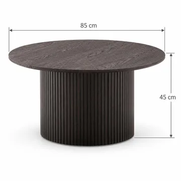 Kopparbo Rundt Sofabord 85 cm med Tre- og Røkt Eik-utseende, Ribbet Søylefot og Tynn Bordplate - Mørkebrun - Møbler - Bord - Sofabord