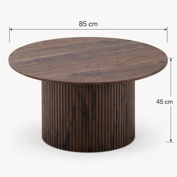 Kopparbo Rundt Sofabord 85 cm med Tre- og Valnøttutseende, Ribbet Søylefot og Tynn Bordplate - Brun - Møbler - Bord - Sofabord