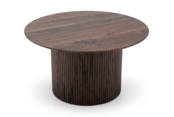 Kopparbo Rundt Sofabord 85 cm med Tre- og Valnøttutseende, Ribbet Søylefot og Tynn Bordplate - Brun - Møbler - Bord - Sofabord