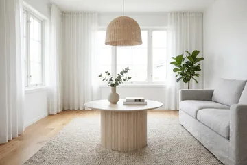 Kopparbo rundt sofabord 85 cm med tynn bordplate - Hvitlasert eik - Møbler - Bord - Sofabord