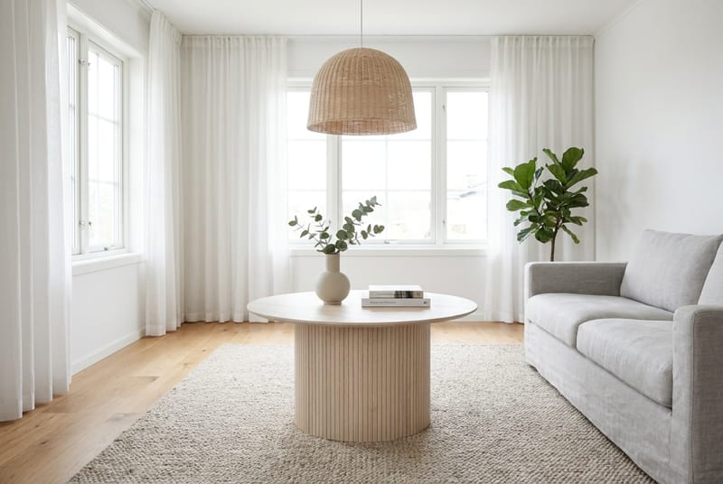 Kopparbo rundt sofabord 85 cm med tynn bordplate - Hvitlasert eik - Møbler - Bord - Sofabord