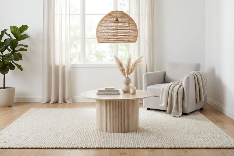 Kopparbo rundt sofabord 85 cm med tynn bordplate - Travertin - Møbler - Bord - Sofabord