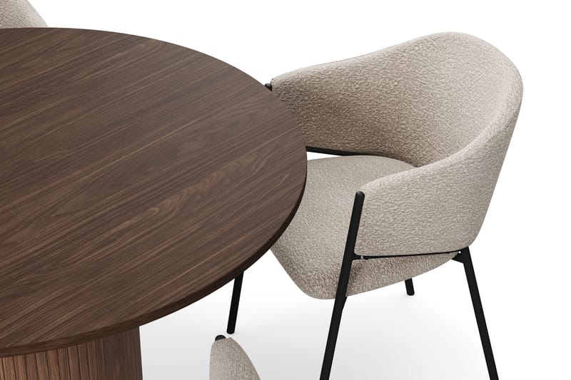 Kopparbo Rundt Spisebord 120 cm for 6 personer med 4 Filip Spisestoler - Mørkebrun / Taupe Bouclé - Møbler - Bord - Spisegrupper