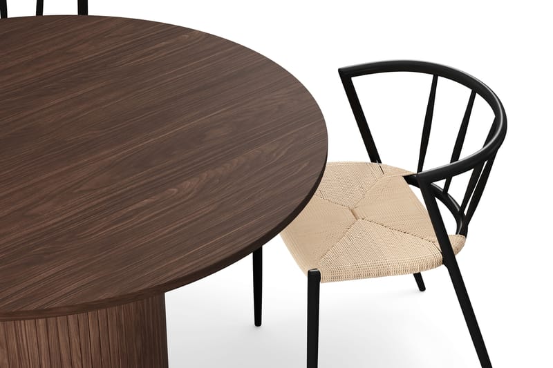 Kopparbo Rundt Spisebord 120 cm for 6 personer med 4 Winston Spisestoler - Mørkebrun / Beige / Metallben Svart - Møbler - Bord - Spisegrupper
