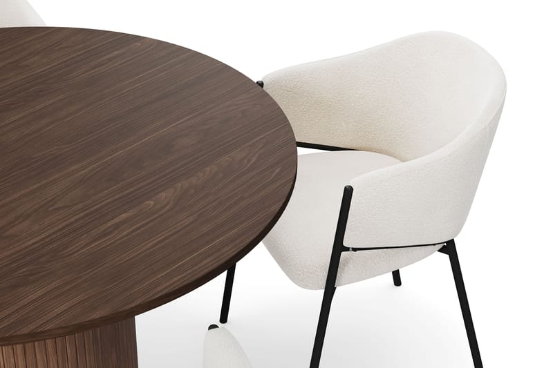 Kopparbo Rundt Spisebord 120 cm med 4 Filip Spisestoler - Mørkebrun / Hvit Bouclé - Møbler - Bord - Spisegrupper