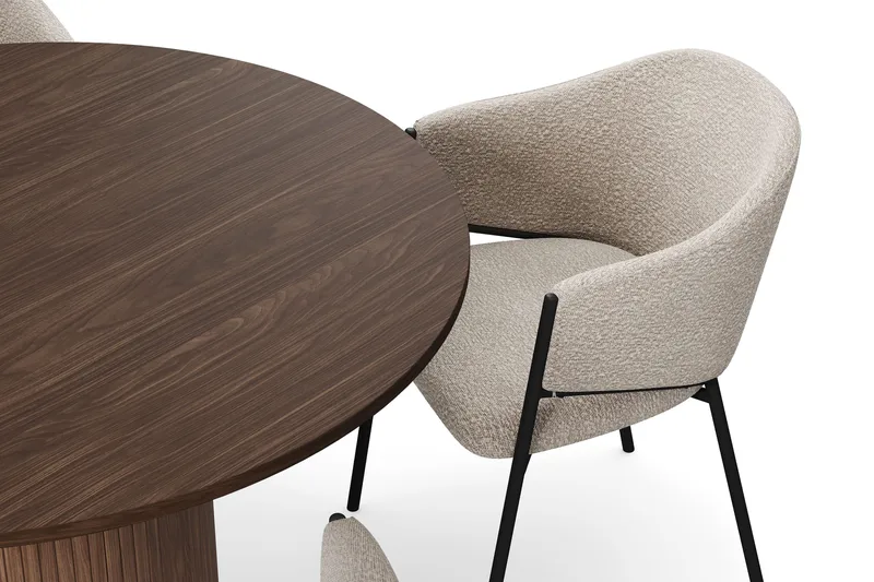 Kopparbo Rundt Spisebord 120 cm med 4 Filip Spisestoler - Mørkebrun / Taupe Bouclé - Møbler - Bord - Spisegrupper