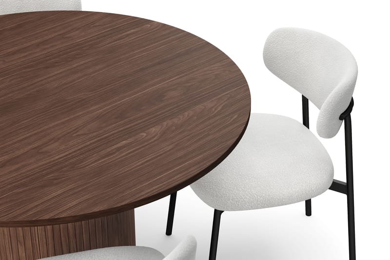 Kopparbo Rundt Spisebord 120 cm med 4 Lucy Spisestoler - Mørkebrun / Hvit Bouclé / Metallben Svart - Møbler - Bord - Spisegrupper
