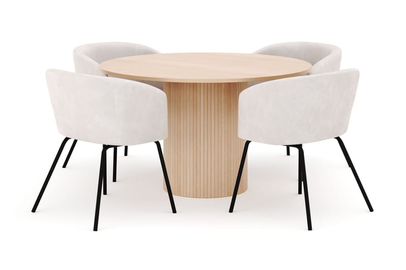 Kopparbo Rundt Spisebord 130 cm med 4 Berit Stoler - Beige - Møbler - Bord - Spisegrupper