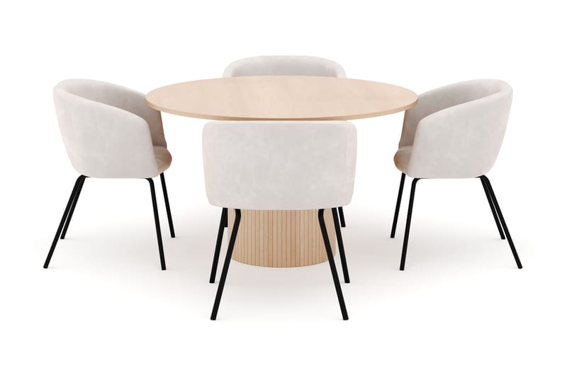 Kopparbo Rundt Spisebord 130 cm med 4 Berit Stoler - Beige - Møbler - Bord - Spisegrupper