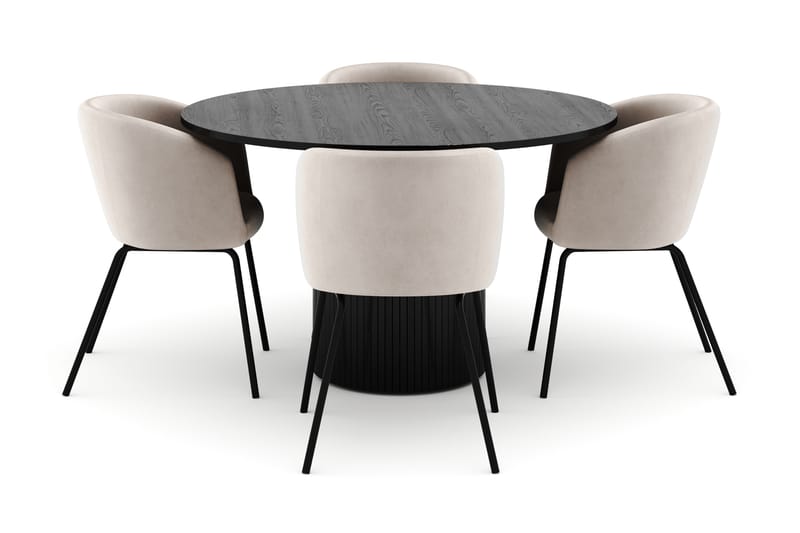 Kopparbo Rundt Spisebord 130 cm med 4 Berit Stoler - Svart - Møbler - Bord - Spisegrupper