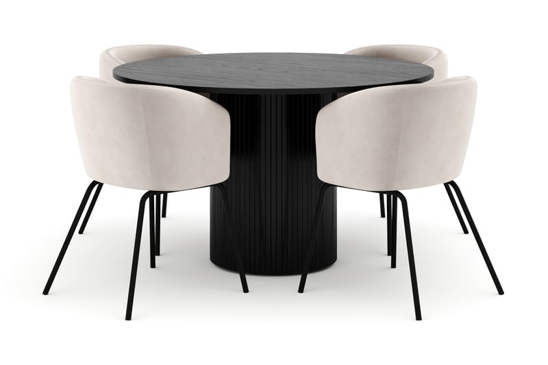Kopparbo Rundt Spisebord 130 cm med 4 Berit Stoler - Svart - Møbler - Bord - Spisegrupper