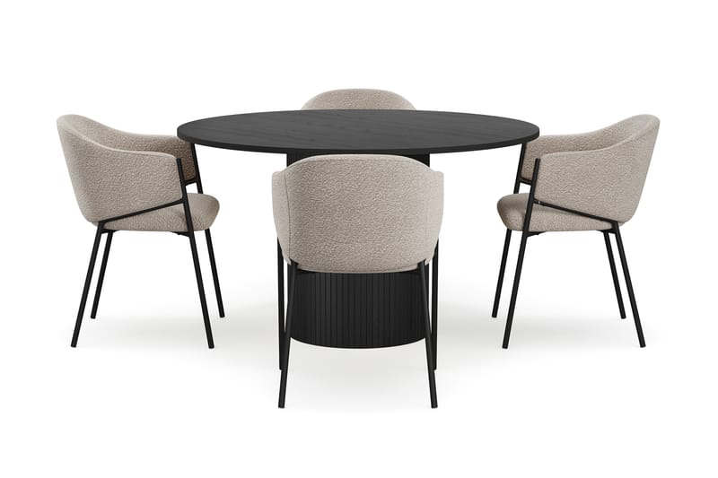 Kopparbo Rundt Spisebord 130 cm med 4 Filip Spisestoler - Svart tre / Taupe Bouclé - Møbler - Bord - Spisegrupper