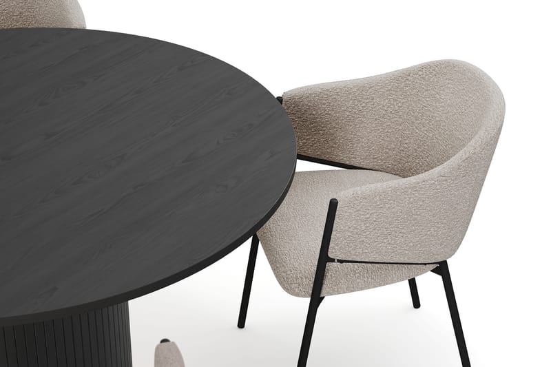 Kopparbo Rundt Spisebord 130 cm med 4 Filip Spisestoler - Svart tre / Taupe Bouclé - Møbler - Bord - Spisegrupper