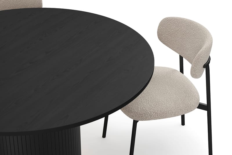 Kopparbo Rundt Spisebord 130 cm med 4 Lucy Spisestoler - Svart tre / Greige Bouclé / Metallben Svart - Møbler - Bord - Spisegrupper