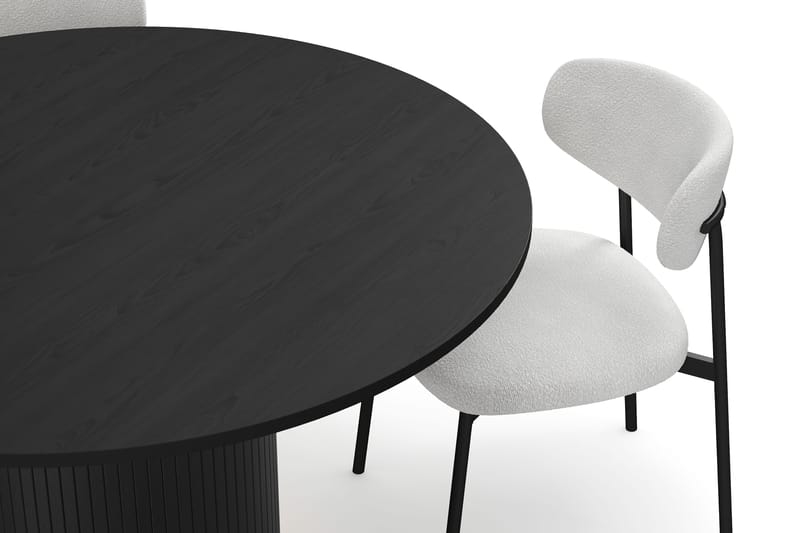 Kopparbo Rundt Spisebord 130 cm med 4 Lucy Spisestoler - Svart tre / Hvit Bouclé / Metallben Svart - Møbler - Bord - Spisegrupper