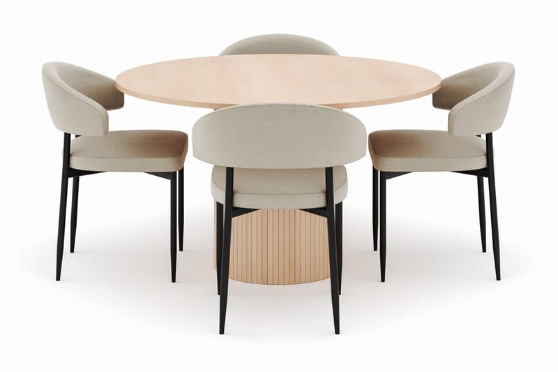 Kopparbo Rundt Spisebord 130 cm med 4 Sawako Stoler - Beige - Møbler - Bord - Spisegrupper