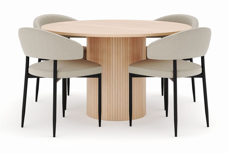 Kopparbo Rundt Spisebord 130 cm med 4 Sawako Stoler - Beige - Møbler - Bord - Spisegrupper