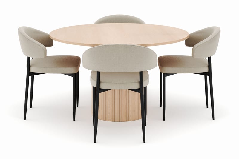 Kopparbo Rundt Spisebord 130 cm med 4 Sawako Stoler - Beige - Møbler - Bord - Spisegrupper