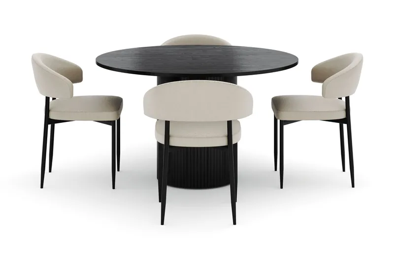 Kopparbo Rundt Spisebord 130 cm med 4 Sawako Stoler - Svart - Møbler - Bord - Spisegrupper