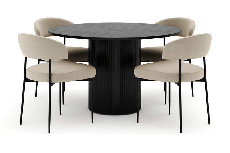 Kopparbo Rundt Spisebord 130 cm med 4 Sawako Stoler - Svart - Møbler - Bord - Spisegrupper