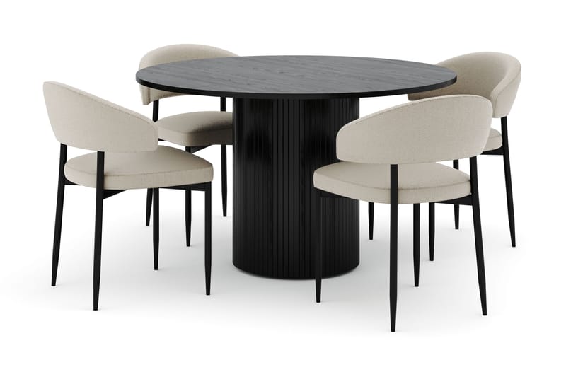 Kopparbo Rundt Spisebord 130 cm med 4 Sawako Stoler - Svart - Møbler - Bord - Spisegrupper