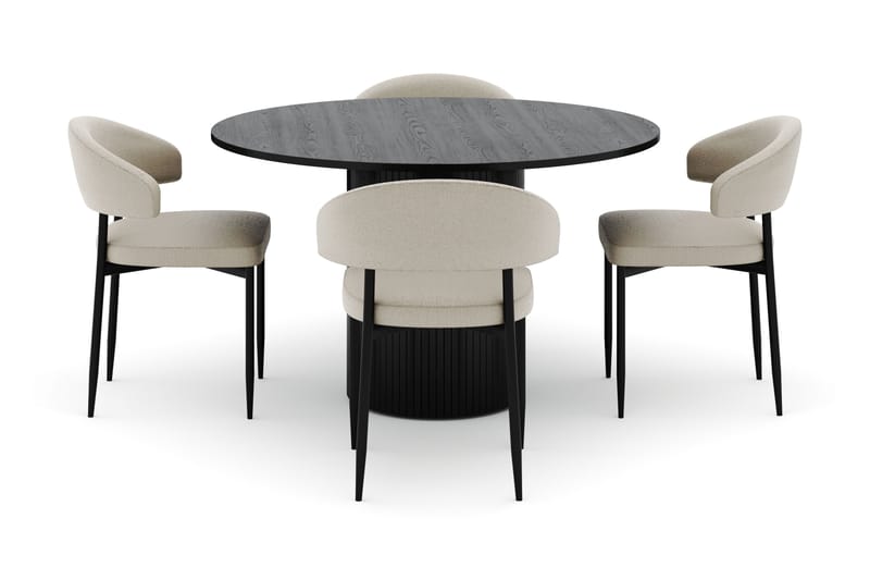 Kopparbo Rundt Spisebord 130 cm med 4 Sawako Stoler - Svart - Møbler - Bord - Spisegrupper