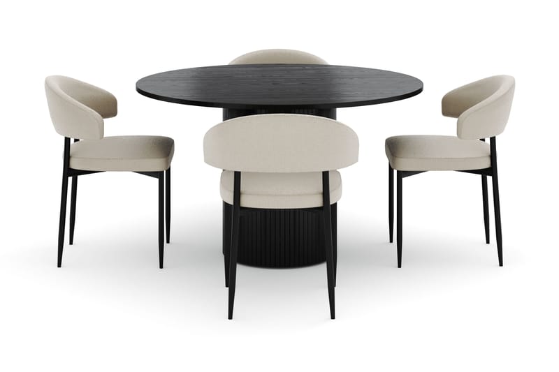 Kopparbo Rundt Spisebord 130 cm med 4 Sawako Stoler - Svart - Møbler - Bord - Spisegrupper