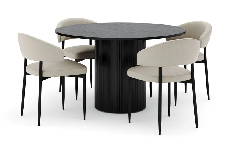 Kopparbo Rundt Spisebord 130 cm med 4 Sawako Stoler, Svart