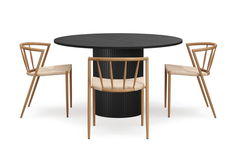 Kopparbo Rundt Spisebord 130 cm med 4 Winston Spisestoler - Svart tre / Beige / Metallben Eik - Møbler - Bord - Spisegrupper