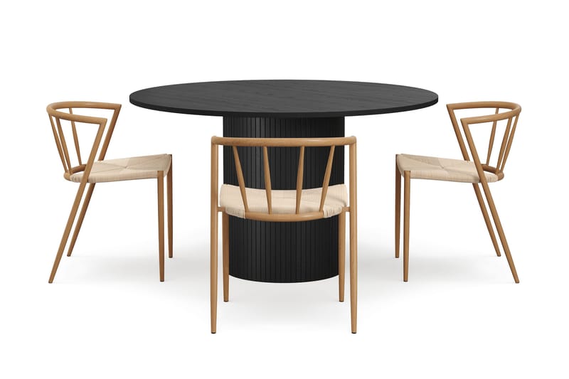 Kopparbo Rundt Spisebord 130 cm med 4 Winston Spisestoler - Svart tre / Beige / Metallben Eik - Møbler - Bord - Spisegrupper