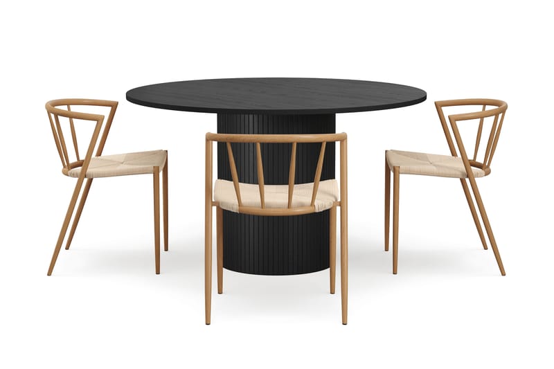 Kopparbo Rundt Spisebord 130 cm med 4 Winston Spisestoler - Svart tre / Beige / Metallben Eik - Møbler - Bord - Spisegrupper