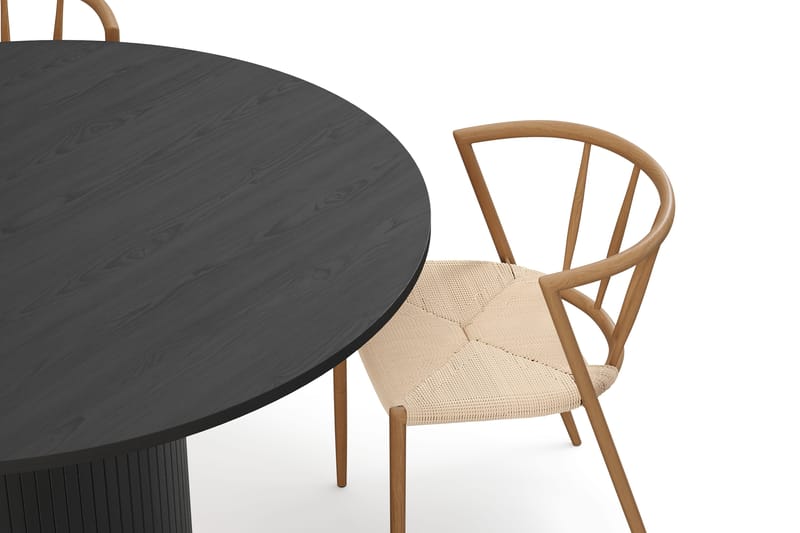 Kopparbo Rundt Spisebord 130 cm med 4 Winston Spisestoler - Svart tre / Beige / Metallben Eik - Møbler - Bord - Spisegrupper
