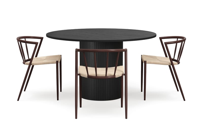 Kopparbo Rundt Spisebord 130 cm med 4 Winston Spisestoler - Svart tre / Beige / Metallben Røkt eik - Møbler - Bord - Spisegrupper