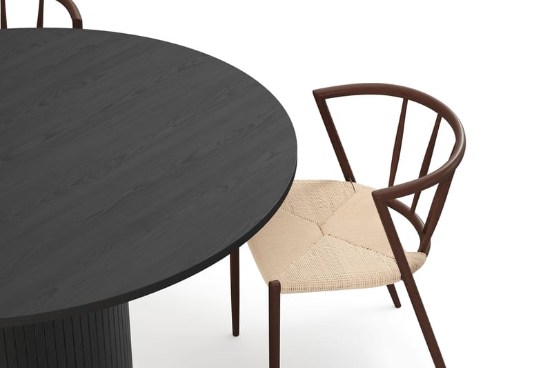 Kopparbo Rundt Spisebord 130 cm med 4 Winston Spisestoler - Svart tre / Beige / Metallben Røkt eik - Møbler - Bord - Spisegrupper