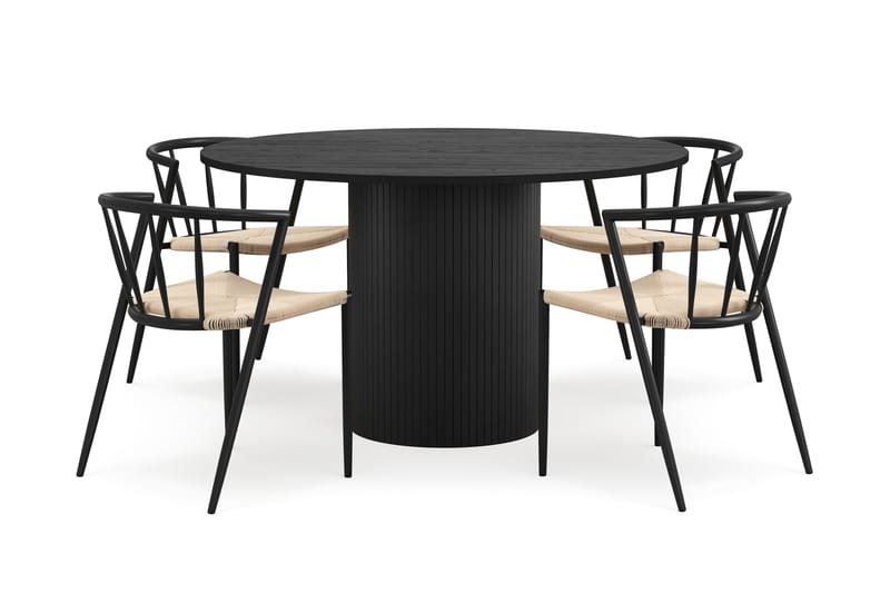 Kopparbo Rundt Spisebord 130 cm med 4 Winston Spisestoler - Svart tre / Beige / Metallben Svart - Møbler - Bord - Spisegrupper
