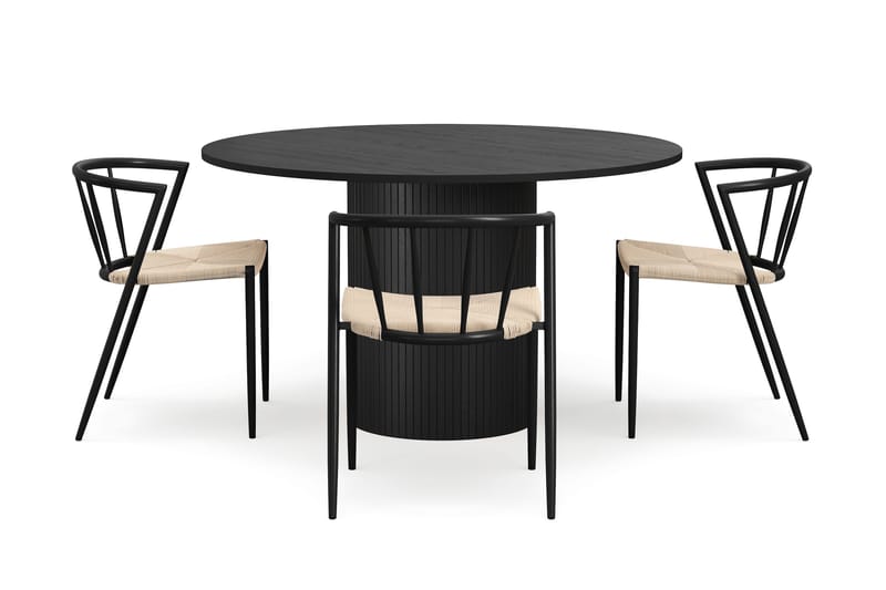 Kopparbo Rundt Spisebord 130 cm med 4 Winston Spisestoler - Svart tre / Beige / Metallben Svart - Møbler - Bord - Spisegrupper