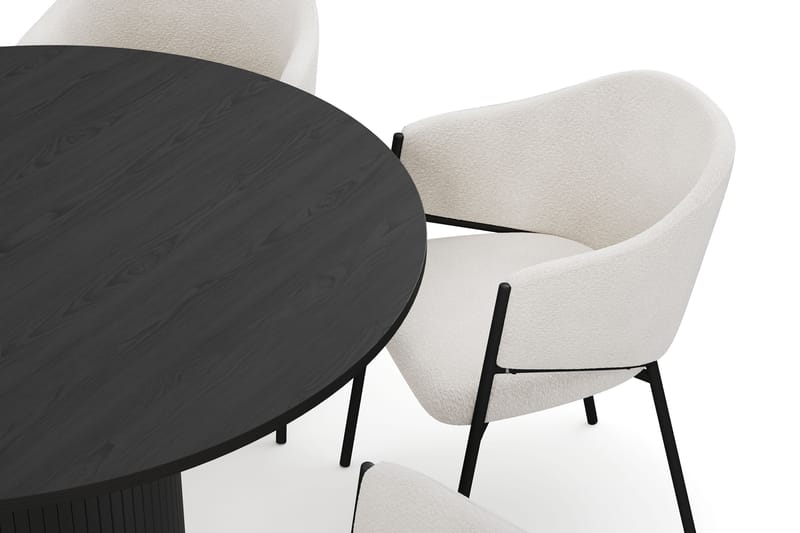 Kopparbo Rundt Spisebord 130 cm med 6 Filip Spisestoler - Svart tre / Hvit Bouclé - Møbler - Bord - Spisegrupper