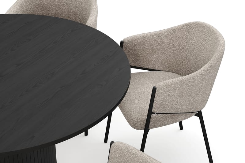 Kopparbo Rundt Spisebord 130 cm med 6 Filip Spisestoler - Svart tre / Taupe Bouclé - Møbler - Bord - Spisegrupper